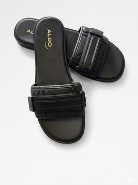 ALDO army green Slide Sandals with Quilted Strap Detail